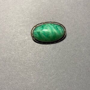 Art deco antique green glass sterling silver pin brooch
